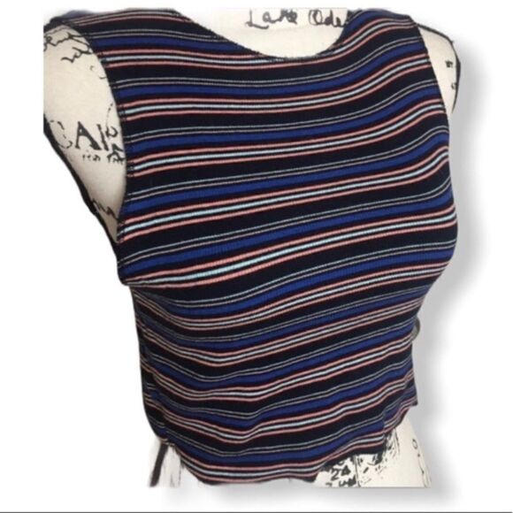 Zara Multicolor Ribbed Knit Striped Crop Top Size S Sleeveless Tank - Picture 2 of 4